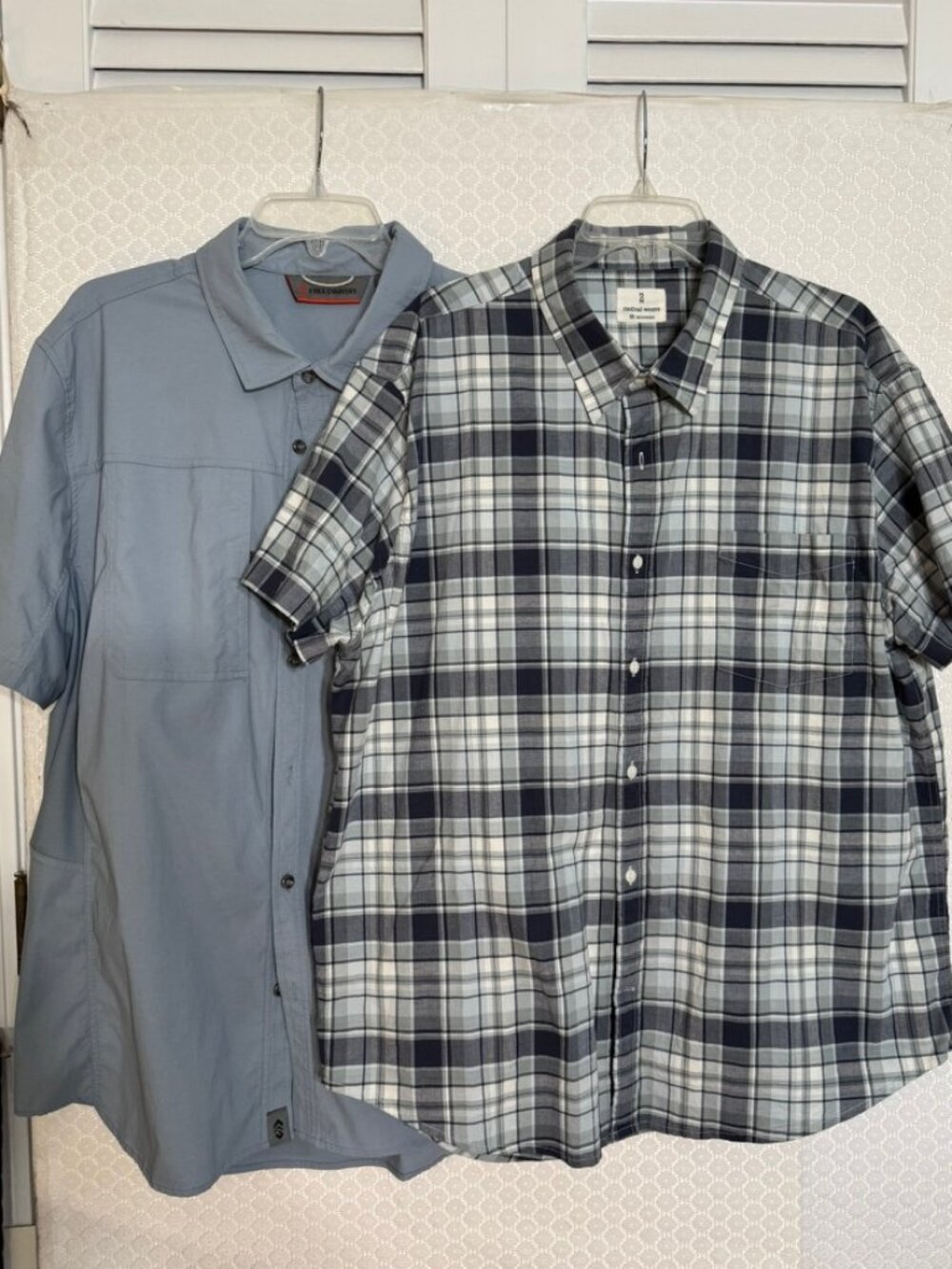 Bundle of 2 Mens Short Sleeve Button Up Shirts- Plaid, Blue Outdoor Style Sz XXL